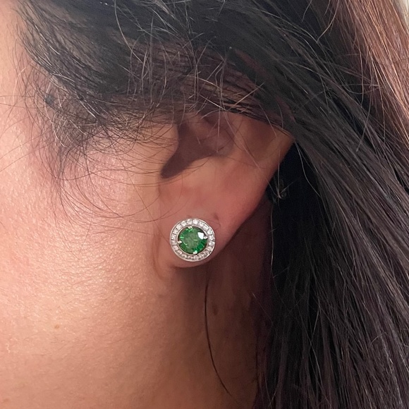 CZ Silver Interchangeable Halo Stud Earrings - Picture 6 of 6